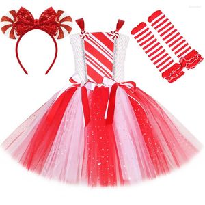 Vestidos de niña Rojo Blanco Niñas Navidad Candy Cane Tutu Vestido Trajes Glittery Mrs Santa Claus Disfraz para niños Año Fiesta de Navidad