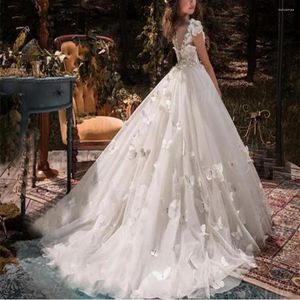 Girl Dresses Simple Flower Tulle 2023 Beading Appliqued Pageant For Princess First Communion Kids Prom Birthday Gown