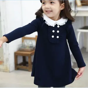 Robes de printemps et d'automne en coton pour filles, vêtements coréens, col de poupée, manches longues, Mini robe décontractée, vêtements pour enfants, t-shirt