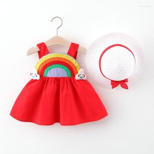 Vestidos de niña, vestido de verano para niñas, sin mangas, Floral, playa, sombrero para el sol, 2 uds., disfraces de fiesta de princesa para niños, ropa dulce nacida