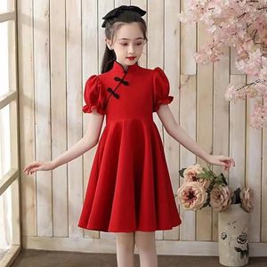 Vestidos de niña verano Qipao princesa rojo algodón estilo chino niños Cheongsam vestido para niñas niños ropa 7 8 9 11 12 años