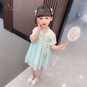 Fille robes été rétro bébé chinois Cheongsam tendance vêtements pour enfants enfant en bas âge fleur Plaid enfants National Hanfu vêtements