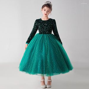 Robe de fille bleu sarcelle pailletée junior longueur cheville robe de demoiselle d'honneur pour les cérémonies d'anniversaire fête de mariage tulle robe de princesse taille 4-14