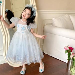 Vestidos de niña para niñas pequeñas, Vestido azul hielo para niños, Vestido de princesa Cosplay, traje de copos de nieve, disfraz de manga abombada de dibujos animados