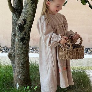 Robes d'automne en coton doux pour filles de 2 à 8 ans, tenue de fête coréenne en coton doux à manches longues, 2023