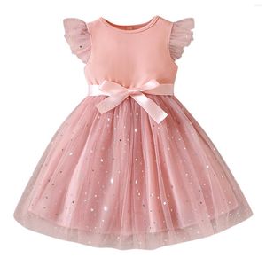 Robes de fille Toddler Girls Sleeve Star Moon Prints Tulle Princess Dress Clothes Baby Long