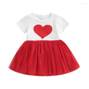 Fille robes enfant en bas âge saint valentin robe bébé rouge coeur imprimé à manches courtes col rond Tutu décontracté infantile fête Streetwear