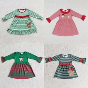 Vestidos de niña Venta al por mayor Bebé Vestido de manga larga Infantil Niño Navidad Santa Jengibre Ciervos Ropa bordada Niños Niños Una pieza