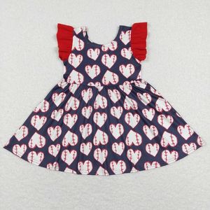 Vestidos de niña Venta al por mayor Bebé Verano Mangas cortas Corazones Vestido de béisbol Niño hasta la rodilla Una pieza Niños Niños Ropa de bola