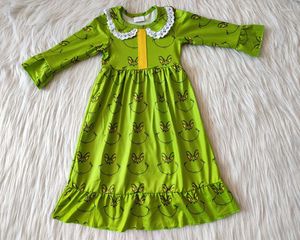 Vestidos de niña Venta al por mayor Ropa de dormir Niños Camisón de Navidad Otoño Invierno Niños Vestido verde Bebé Dibujos animados Tobillo Maxi Ropa de moda