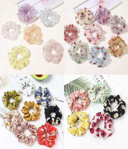 Girl Hair Scrunchy Ring Elastic Hairs Bands Organza Floral Strawberry Grand intestin sportif Dance Scrunchie Mesh Mariffon Hair Rope6640286