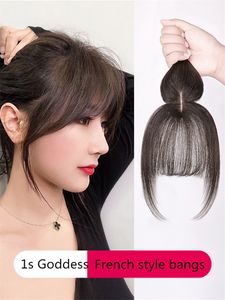 Flequillo de aire de cabello humano Real para mujer, extensión de cabello con Clip francés 3D, postizos con reducción de edad Natural
