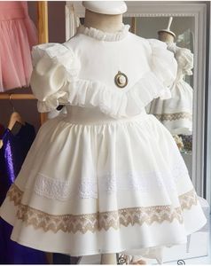 Robes fille 0-12Y bébé fille printemps été blanc Vintage espagnol princesse robe de bal robe pour Eid causal 230403