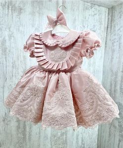 Vestidos de niña 0-12Y Baby Girl Summer Vintage Turkish Spanish Pink Princess Dress con Big Bow para Bautismo Fiesta de cumpleaños Holiday Pography 230403