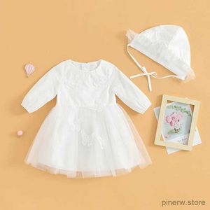 Robes de fille 0-18M Princesse Infant Baby Girls Robe à manches longues Col ras du cou Papillon Tulle Patchwork Robe A-ligne avec chapeau Tenue d'automne