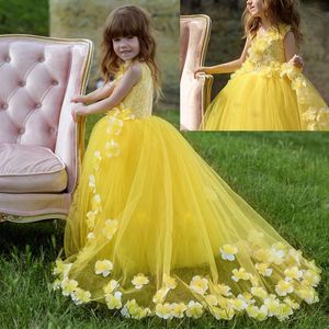 Robes Fille 2-14 Ans Jaune Fleur Fille Fleurs Décoration Mariage Fête Échange Robe Bal Beauté Anniversaire DressGirl's