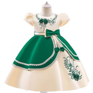 Robes de fille 3-10Y Kids Party Birthday Puffy Princess Dress Girls Piano Performance Short Sleeve Green Flower Girl DressGirl's