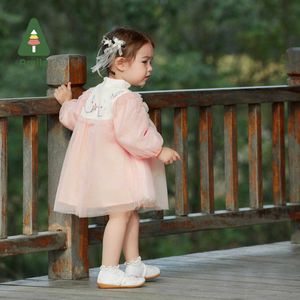 Robes de fille Amila Robe pour enfants Printemps Vêtements Nouveau bébé fille style chinois Hanfu Robe broderie maille jupe de mode