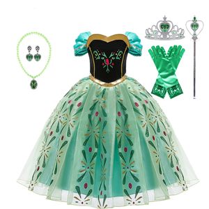 Vestidos de niña Disfraz de Anna para niñas Princesa Vestir Niños Ropa de cosplay verde Fiesta de cumpleaños para niños Vestido de carnaval elegante 310 años 230822