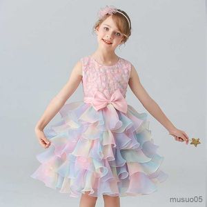 Robes de fille bébé fille robes en maille fleurs d'été Appliques jolies filles Tulle princesse robe en couches pour enfants vêtements