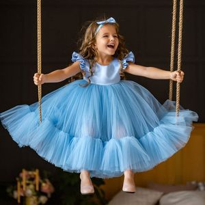 Robes de fille bébé filles robe d'anniversaire pour 0 1 2 ans né baptême bleu rose blanc vêtements enfant en bas âge enfant élégant baptême fête tutu robe 230327