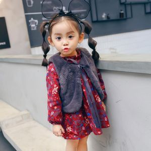 Vestidos de niña Conjuntos de vestidos para niñas más trajes de chaleco de terciopelo Otoño Invierno Vestido de manga larga + abrigos de piel 2 piezas Conjunto Ropa linda para niños Trajes