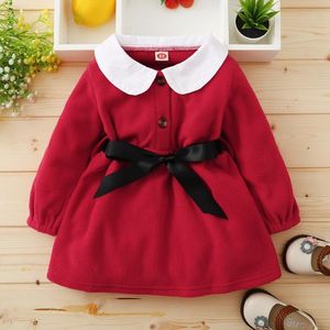 Robes de fille de Noël automne-enfant pour enfants bébé filles à manches longues tenue rouge Velvet princesse robe fourrure en peluche