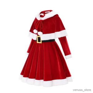 Robes de fille Robe de Noël Fille pour la fête de carnaval 2 pièces robe + cape mignon lapin oreille rouge velours costume de père Noël à manches longues Elk Noël