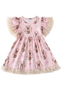 Robes de fille s) Pâques bébé fille boutique Boutique à manches courtes Fashion Girls Rabbit Imprimé mignon en gros L230224