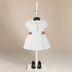 Robes de fille Mode Filles Robe d'été Coton Blanc Col Rabattu Belle Vêtements Décontractés Enfants Vestidos Poche pour Enfants 1-7 Année 230804