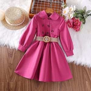 Robes de fille Robe de fille 4-7 ans petite fille Rose rouge robe trench à manches longues mode fille coréenne loisirs vacances grèce 2312306
