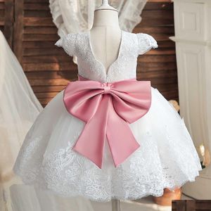 Robes de fille Filles bébé fille robe de baptême blanche infantile 1er anniversaire rose arc tutu robe fleur pour la cérémonie de mariage fête d'été cos dh5um