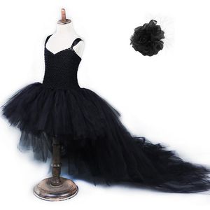 Robes de fille Robe tutu noire pour fille avec train Tulle Robe de bal pour enfants Costumes d'Halloween pour bébé Flower Party DressGirl's