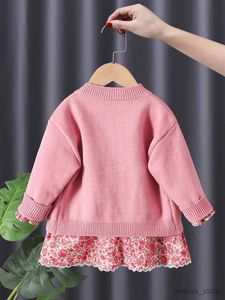 Robes de fille Girls Sweet Princess cosits Tricoting Sweater Cardigan Robe de fleur cassée + Mouilles 2pcs sets d'automne tenue enfants