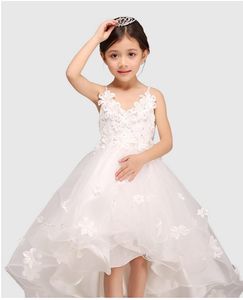 Vestidos de niña Glitz White Spaghetti Straps Princess Flower Girl Dress para bodas Girls Party Pageant con Long Train Baby