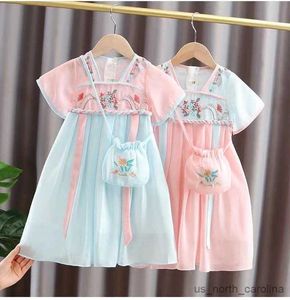 Vestidos de niña Hanfu Girls Dress Summer New Girl Baby Baby Style China Princess Dress Disfraz de Año Nuevo para niños Bag Pequeño R230816