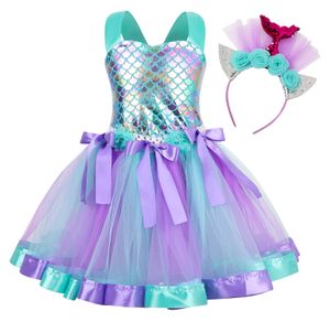 Robes pour filles Jurebecia robe sirène fille Halloween princesse robe de soirée Tulle Net arc-en-ciel Image Ski poisson échelle Sequin ensemble 230718