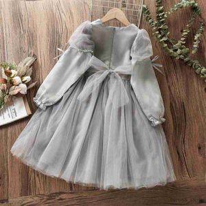 Robes de fille robes de fête pour enfants pour filles tenues de mariage vêtements de bébé robe princesse robe gris enfants costumes printemps automne 4 6 8 10 12 ans