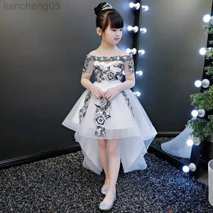 Robes de fille KIds Princess Dress Puffy Yarn Children's Host Evening White Flower Comes For Girls 2023 Wedding Piano Performance Spring W0314