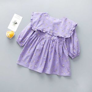 Vestidos de niña para niños vestidos morados para niña primavera otoño otoño collar de muñeca floral princesa vestido 3-7y niños ropa casual vestidos