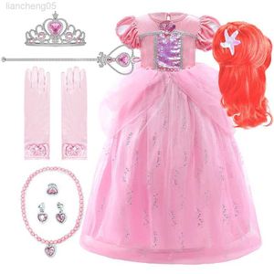 Vestidos de niña Niña Ariel Sirena Venir Niños Sofía Cosplay Vestido de perlas Niños Princesa Ropa de Halloween Carnaval Vestido en capas 3-10T W0224