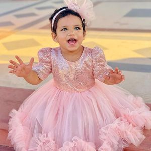 Robes de fille LZH Toddler Baby Girls Sequin Tutu Princess Dress For 1st Year Birthday Born Clothes Kids Wedding Ball Gown 1-5Y