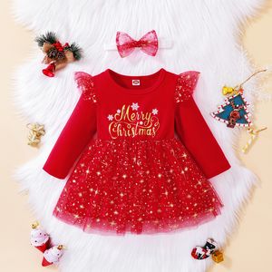 Robes de fille Ma Bébé 9M4Years Joyeux Noël Fille Robe Rouge Enfant En Bas Âge Tulle Lettre Tutu Fête Xmas Année Costumes D01 230214