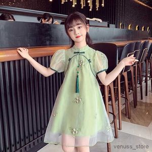 Vestidos de niñas Modern Cheong-Sam Vestido para niñas Summer Verde Princesa Niños Qi PAO Ropa de nuevo estilo Vestido de cumpleaños para adolescentes 4-14T