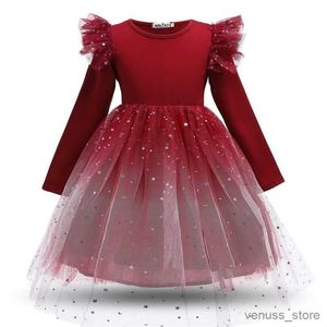 Robes de fille Red Girls Christmas Robe d'automne manche complète Tulle Mesh Tutu Kids Princess Birthday Party Vêtements Enfants Costumes du Nouvel An
