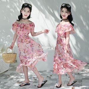 Robes de fille Épaule Off Teen Dress Enfants Floral Ruched Girls Princess Kids DressJupe Baby Girl DressGirl's