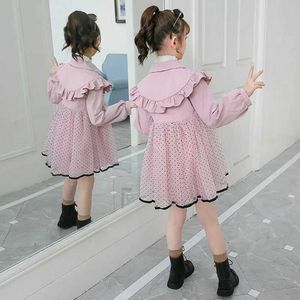 Vestidos de niña Primavera Niños Vestido Chaquetas para Grils Lindo Patchwork Manga larga Outwear Abrigo 4-14 años Ropa para niños