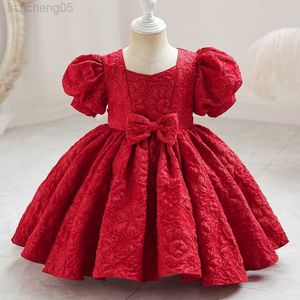 Robes de fille Toddler Girl Dress Court Style Vintage Bow Robe de mariée Bubble Sleeve Kids Party Wear Princess Dress Baby Girl Robes W0224