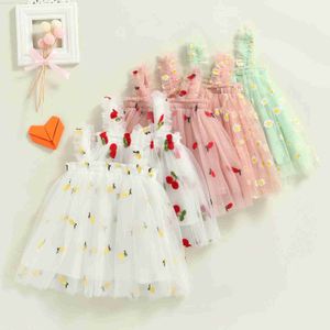 Robes de fille pour enfants pour enfants filles robe princesse Daisy / Fruit broderie sans manches