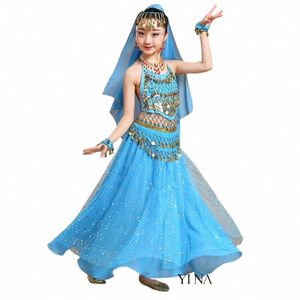 Niñas Traje de danza de Bollywood Set Adultos Niños Danza del vientre Sari indio Niños Chiff Outfit Halen Party Performance Costume L0m4 #
